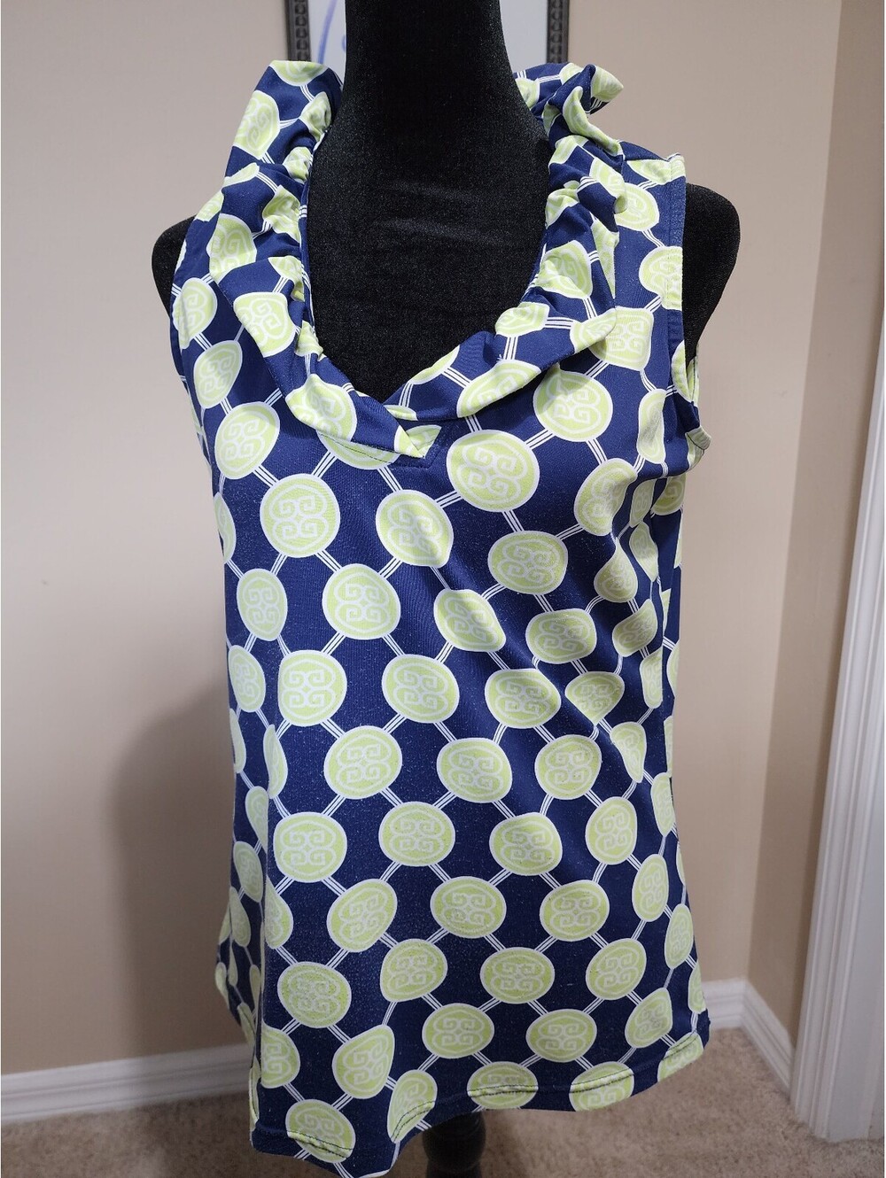 Lulu B Sleeveless Patterned Top with Ruffled Collar